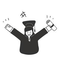 chapeau de graduation doodle dessiné à la main et une illustration de lettre de diplôme roulée vecteur