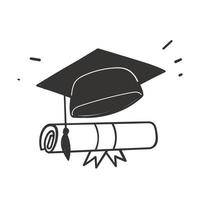 chapeau de graduation doodle dessiné à la main et une illustration de lettre de diplôme roulée vecteur