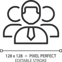 icône linéaire parfaite pixel personnel. groupe de personnes travaillant pour l'entreprise. personnel de l'organisation. employés professionnels. illustration de la ligne mince. symbole de contour. dessin de contour vectoriel. trait modifiable vecteur