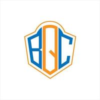 création de logo de bouclier de monogramme abstrait bqc sur fond blanc. logo de lettre initiales créatives bqc. vecteur