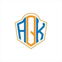 création de logo de bouclier de monogramme abstrait aqk sur fond blanc. logo de lettre initiales créatives aqk. vecteur