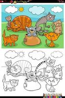 dessin animé drôle chats groupe page de livre de coloriage vecteur