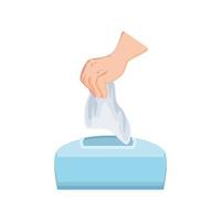 Séchage des mains avec du tissu jetable sur fond blanc vecteur