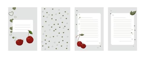 modèle de journal, couverture et page de cahier, organisateur avec espace pour les notes illustration vectorielle multicolore avec cerise et coeur vecteur