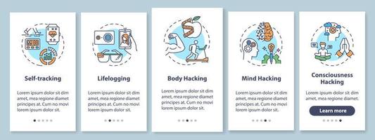 Écran de page de l'application mobile d'intégration d'éléments de biohacking avec des concepts vecteur