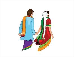 couple indien en illustration vectorielle de vêtements traditionnels vecteur