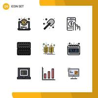 ensemble de 9 symboles d'icônes d'interface utilisateur modernes signes pour la communication de nourriture de blé éléments de conception vectoriels modifiables de roue de ferme vecteur