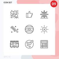 groupe de 9 contours modernes définis pour les éléments de conception vectoriels modifiables de pinceau cosmétique mondial propre planète vecteur