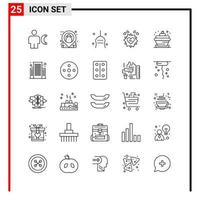25 icônes générales pour l'impression de conception de sites Web et les applications mobiles. 25 signes de symboles de contour isolés sur fond blanc. Pack de 25 icônes. vecteur