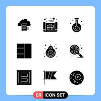 9 symboles de glyphe de pack d'icônes noires solides pour les applications mobiles isolés sur fond blanc. 9 icônes définies. vecteur