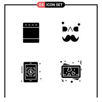 ensemble de 4 icônes de style solide pour le web et le mobile. symboles de glyphe pour l'impression. signes d'icône solide isolés sur fond blanc. 4 jeu d'icônes. vecteur