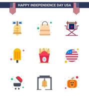 usa joyeux jour de l'indépendancepictogramme ensemble de 9 appartements simples de fastfood chaise de crème glacée nourriture télévision modifiable usa day vector design elements