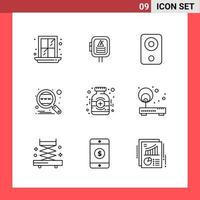 9 symboles de contour de style de ligne de pack d'icônes sur fond blanc. signes simples pour la conception générale. vecteur