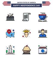 joyeux jour de l'indépendance pack de 9 signes et symboles de lignes remplies à plat pour l'emplacement des amérindiens pin tea wisconsin states modifiables usa day vector design elements