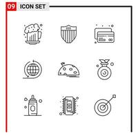 9 icônes générales pour l'impression de conception de sites Web et les applications mobiles. 9 signes de symboles de contour isolés sur fond blanc. Pack de 9 icônes. vecteur