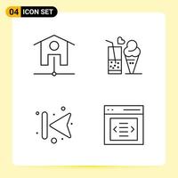 4 icônes créatives pour la conception de sites Web modernes et des applications mobiles réactives. 4 signes de symboles de contour sur fond blanc. Pack de 4 icônes. vecteur