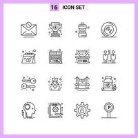 16 icônes dans le style de ligne. symboles de contour sur fond blanc. signes vectoriels créatifs pour le web mobile et l'impression. vecteur