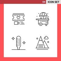 4 symboles de contour de style de ligne de pack d'icônes sur fond blanc. signes simples pour la conception générale. vecteur