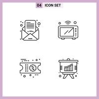 ensemble de 4 symboles d'icônes d'interface utilisateur modernes signes pour le courrier d'affaires remise courrier micro-ondes billet éléments de conception vectoriels modifiables vecteur