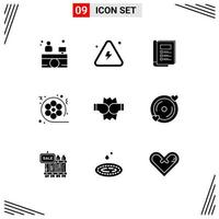 interface utilisateur pack de 9 glyphes solides de base d'éléments de conception vectoriels modifiables de film de cinéma de livre vidéo de boxe vecteur