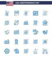 pack de 25 signes de blues de célébration de la fête de l'indépendance des états-unis et symboles du 4 juillet tels que la déclaration démocratique crème étoile bouclier modifiable usa day vector design elements