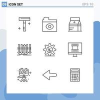 contour de l'interface mobile ensemble de 9 pictogrammes de terre vers l'avant boisson distinction flèche éléments de conception vectoriels modifiables vecteur