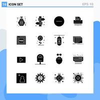 16 concept de glyphe solide pour les sites Web mobiles et les fichiers de bureau d'applications suppriment les éléments de conception vectoriels modifiables du destructeur de données vecteur