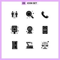 symboles d'icône universels groupe de 9 glyphes solides modernes de signe de carte offre d'appel shopping éléments de conception vectoriels modifiables vecteur