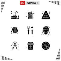 ensemble de 9 symboles d'icônes d'interface utilisateur modernes signes pour eid mode billard manteau sport éléments de conception vectoriels modifiables vecteur