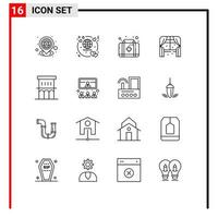 aperçu de l'interface mobile ensemble de 16 pictogrammes d'éléments de conception vectoriels modifiables de meubles de vie de voyage de fenêtre immobilière vecteur