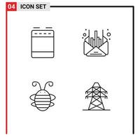 groupe de 4 couleurs plates remplies de signes et de symboles pour les appareils électroménagers four coccinelle entreprise éléments de conception vectoriels modifiables vecteur