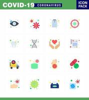 icônes de sensibilisation au coronavirus 16 icône de couleur plate virus corona lié à la grippe tels que les soins dentaires tableau de santé virus bactéries coronavirus viral 2019nov éléments de conception de vecteur de maladie