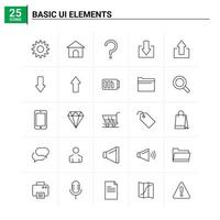25 éléments de base de l'interface utilisateur jeu d'icônes fond vectoriel