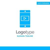application mobile application mobile vidéo modèle de logo solide bleu place pour slogan vecteur