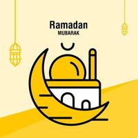 modèle de voeux ramadan kareem croissant islamique et illustration vectorielle de lanterne arabe vecteur