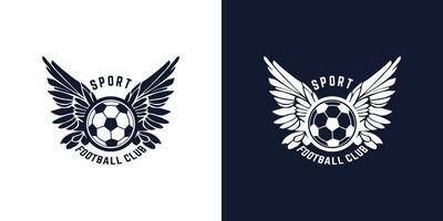 création d'étiquettes d'insigne de football de football avec ballon d'aile. Identité de l'équipe sportive isolée sur blanc et noir vecteur