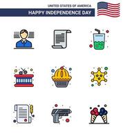 joyeux jour de l'indépendance usa pack de 9 lignes créatives remplies à plat de gâteau muffin boisson instrument américain modifiable éléments de conception vectorielle usa day vecteur