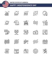 pack d'icônes vectorielles stock de jour américain 25 signes et symboles de ligne pour le football états-unis burger américain modifiable usa day vector design elements