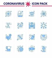 icône de conseils de précaution contre les coronavirus pour la présentation des directives de soins de santé 16 pack d'icônes bleues telles que le laboratoire de recherche d'urgence de l'adn du génome coronavirus viral 2019nov éléments de conception de vecteur de maladie
