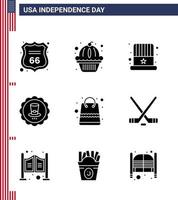 bonne fête de l'indépendance pack de 9 glyphes solides signes et symboles pour l'argent usa signe américain verre modifiable usa day vector design elements