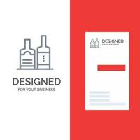 conception de logo gris de bouteilles de boisson alcoolisée et modèle de carte de visite vecteur