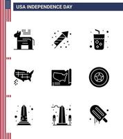 9 icônes créatives des états-unis signes d'indépendance modernes et symboles du 4 juillet de l'indépendance états-unis alcool carte unie modifiable éléments de conception vectorielle de la journée des états-unis vecteur