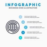 monde globe grande icône de ligne de réflexion avec fond d'infographie de présentation en 5 étapes vecteur