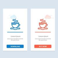 tasse de thé café hôtel bleu et rouge téléchargez et achetez maintenant le modèle de carte de widget web vecteur