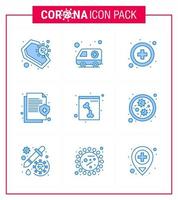 ensemble d'icônes covid19 pour l'infographie 9 pack bleu tel que l'assurance de transport médical osseux santé coronavirus viral 2019nov éléments de conception de vecteur de maladie