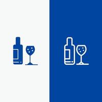 bouteille de boisson verre amour ligne et glyphe icône solide bannière bleue ligne et glyphe icône solide bannière bleue vecteur