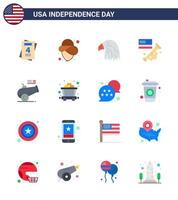 ensemble de 16 icônes de la journée des états-unis symboles américains signes de la fête de l'indépendance pour canon de mortier aigle gros canon louange éléments de conception vectoriels de la journée des états-unis modifiables vecteur
