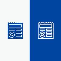 document de base ui ligne médicale et glyphe icône solide bannière bleue ligne et glyphe icône solide bannière bleue vecteur