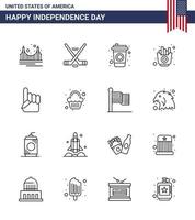 usa joyeux jour de l'indépendancepictogramme ensemble de 16 lignes simples de frites à la main frites américaines éléments de conception vectoriels modifiables rapidement vecteur