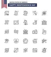 ensemble de 25 icônes de la journée des états-unis symboles américains signes de la fête de l'indépendance pour le sport baseball balle d'été boisson éléments de conception vectoriels de la journée des états-unis modifiables vecteur